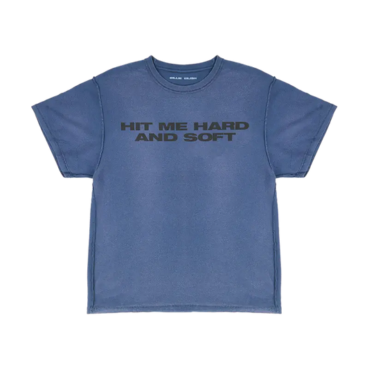 Billie x Iris Alonzo Hit Me Hard And Soft Upcycled Blue Tee Billie Eilish Merch