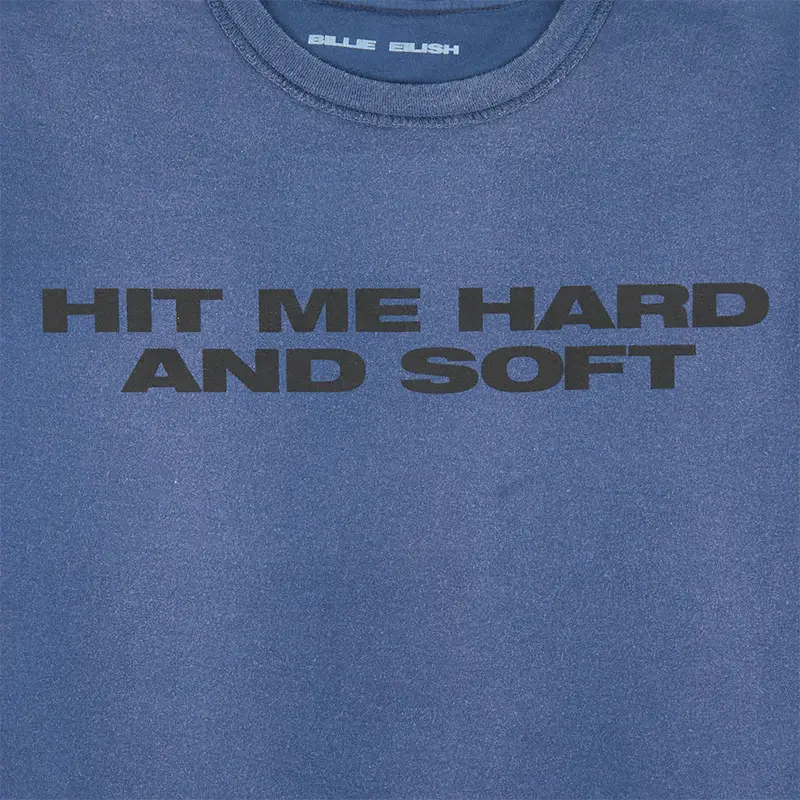 Billie x Iris Alonzo Hit Me Hard And Soft Upcycled Blue Tee Billie Eilish Merch