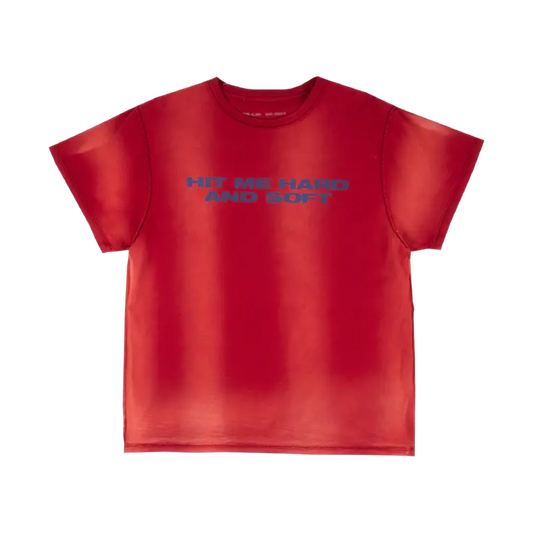 Billie x Iris Alonzo Hit Me Hard And Soft Upcycled Red Tee Billie Eilish Merch