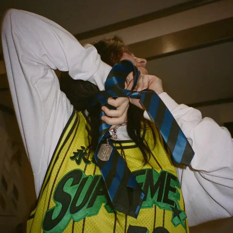 Black & Blue Striped Necktie Billie Eilish Merch