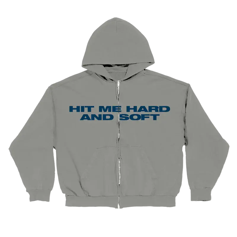 HIT ME HARD AND SOFT Grey Zipper Hoodie Billie Eilish Merch