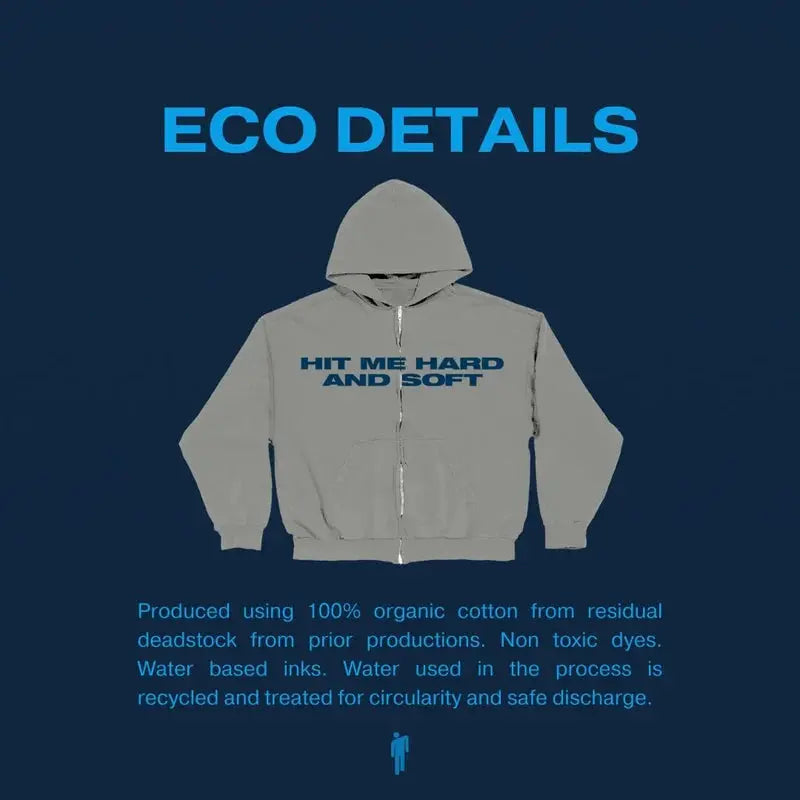 HIT ME HARD AND SOFT Grey Zipper Hoodie Billie Eilish Merch