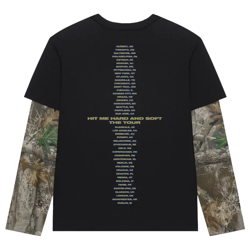 HIT ME HARD AND SOFT TOUR CAMO LAYERED LONG SLEEVE TEE Billie Eilish Merch