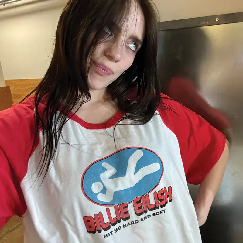 RED AND WHITE RAGLAN DROP SLEEVE TEE Billie Eilish Merch